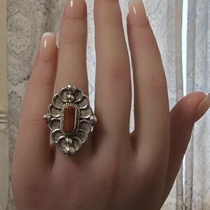 Vintage Navajo-style Coral Ring, Unknown Metal